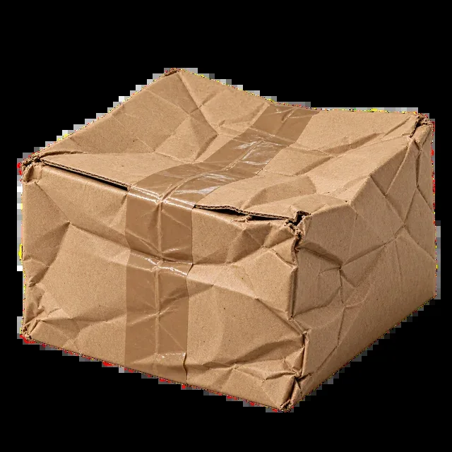 Example input photo from OpenAI's Decisions guide: a badly crushed cardboard parcel with brown tape, used in the guide's demo of the score q